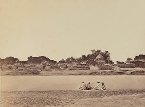 Pueblo junto a un río, c.1858 de English Photographer